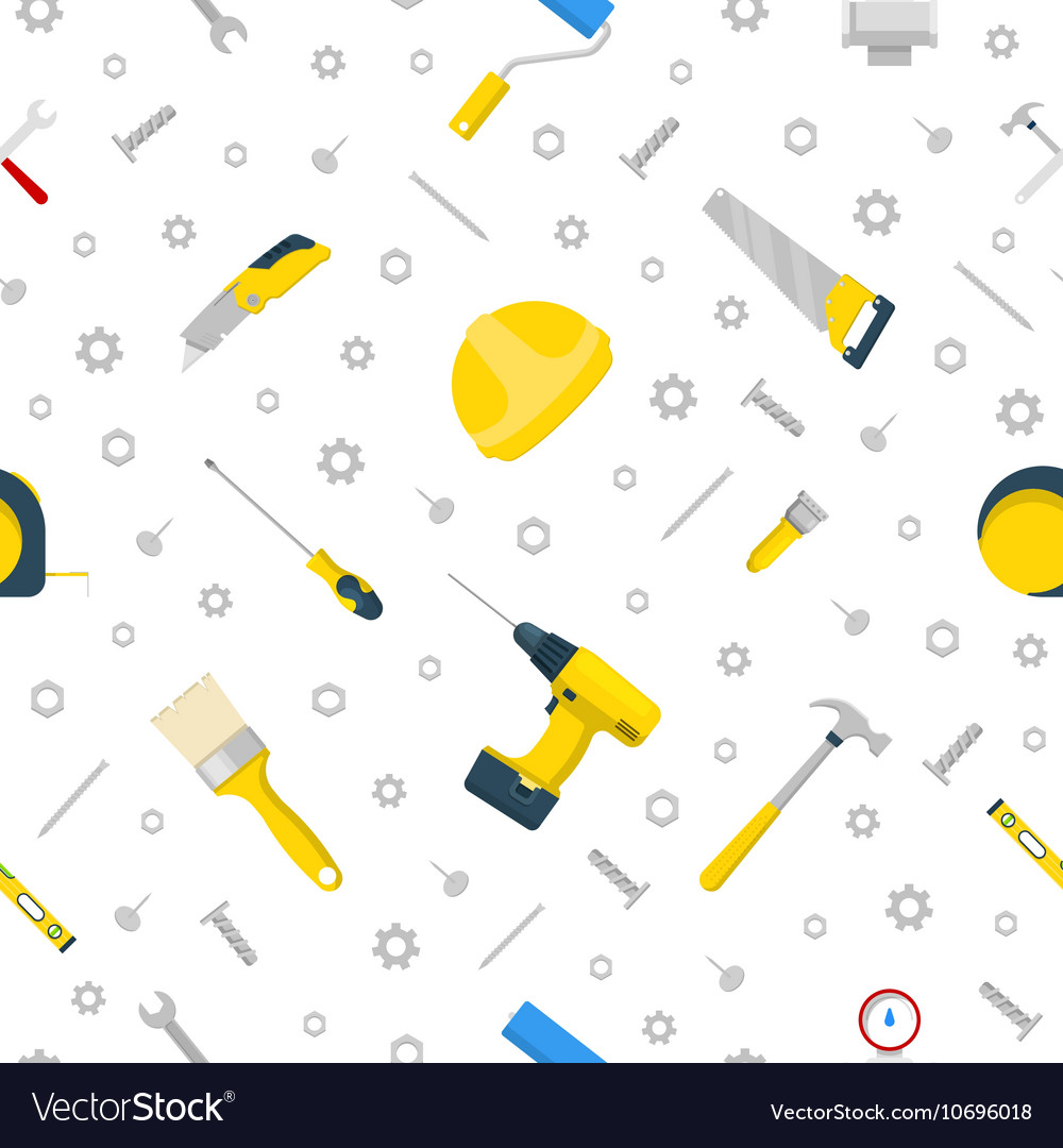 Seamless pattern with different work tools. Repair, renovation