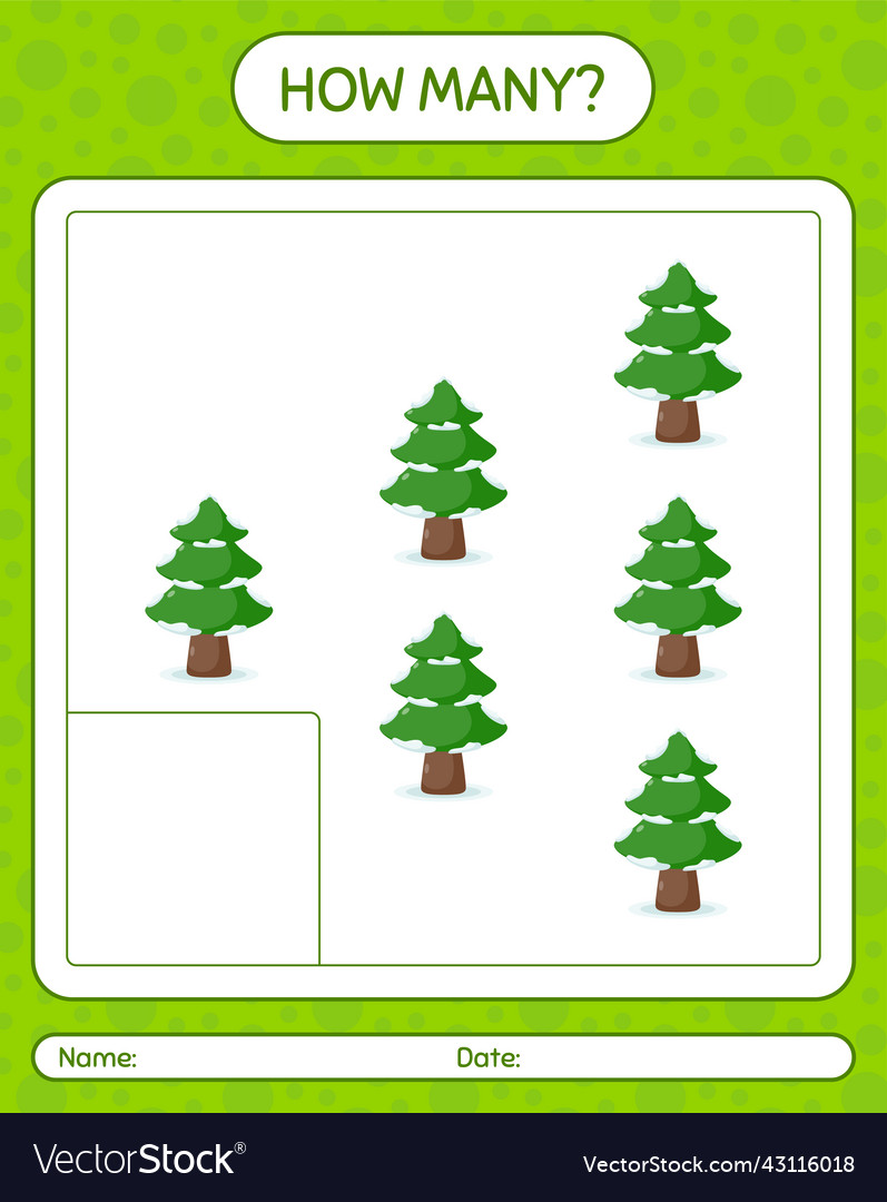 How many counting game with pine tree worksheet vector image How many counting game with pine tree worksheet