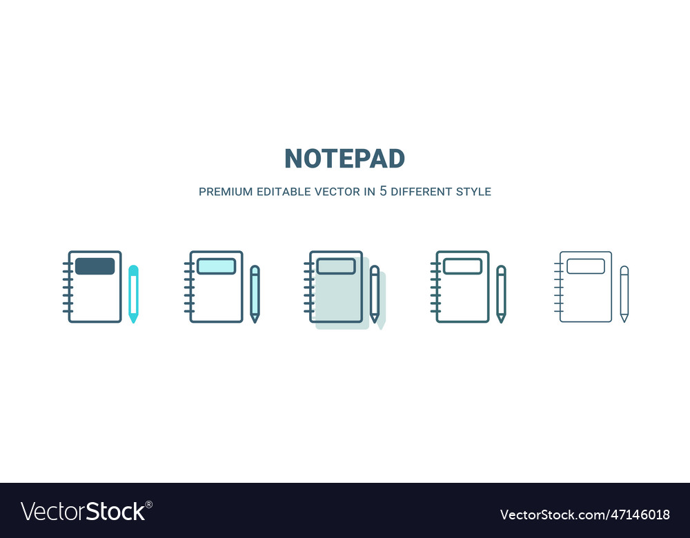 Notepad icon in 5 different style outline filled