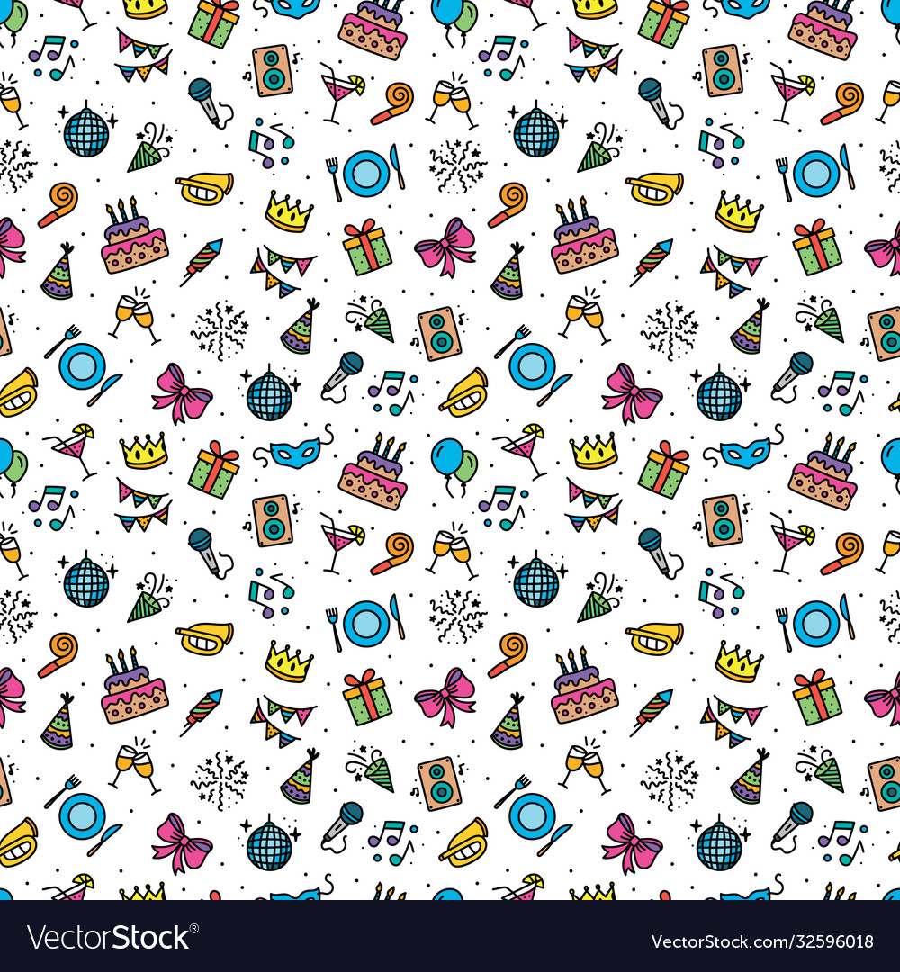 Seamless pattern with colorful party objects