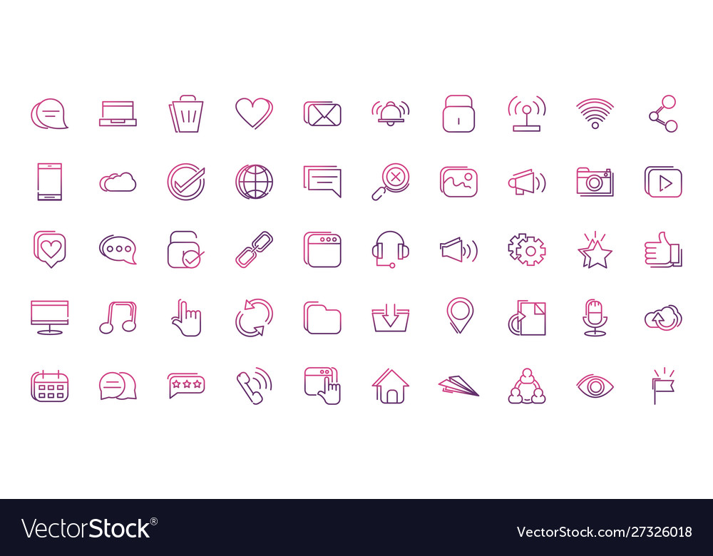 Set network social media icons line