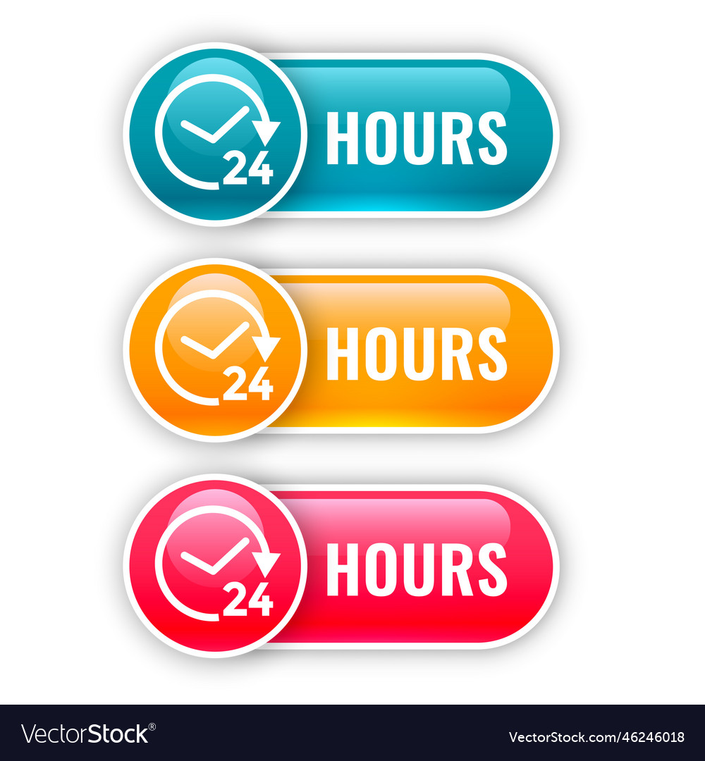 Set of shiny buttons for 24 hours time