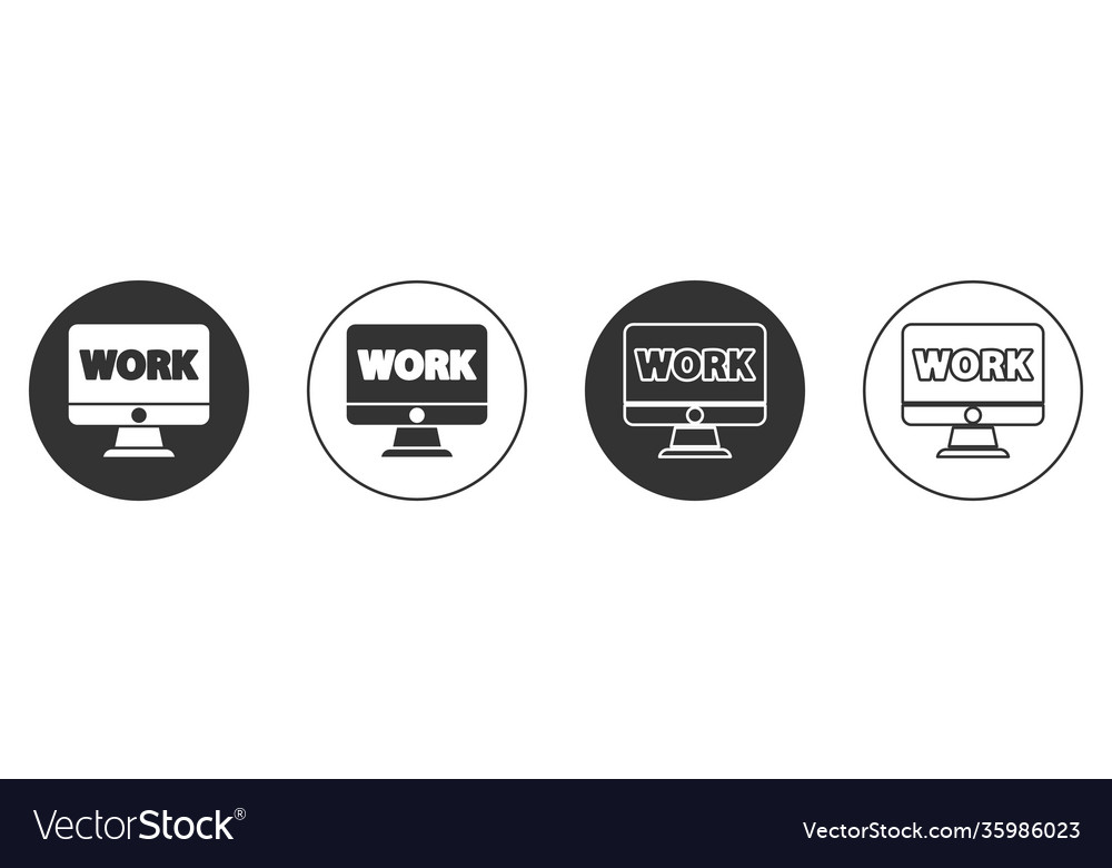 Black computer monitor with text work icon Vector Image Black computer monitor with text work icon