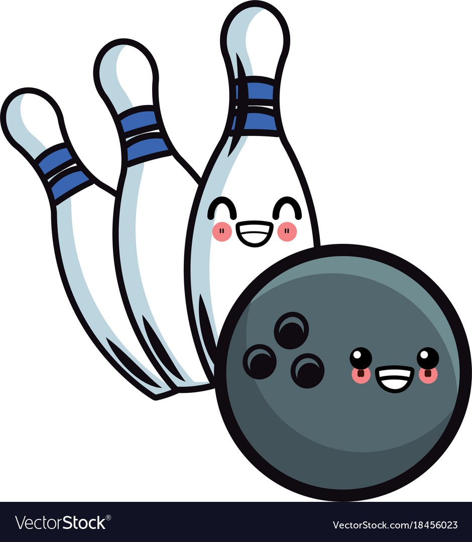 Bowling ball and pins kawaii cute cartoon Vector Image