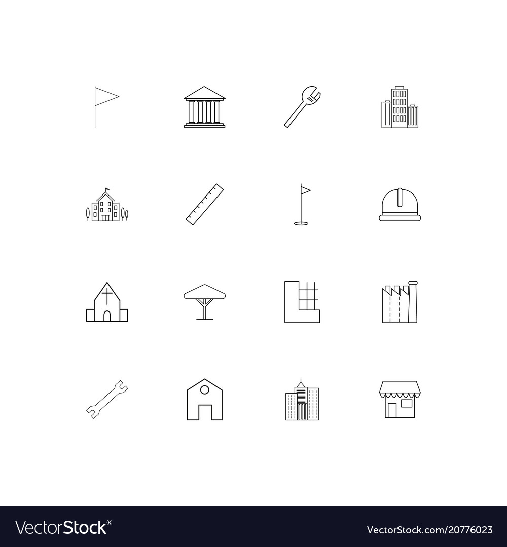 Buildings and constructions linear thin icons set