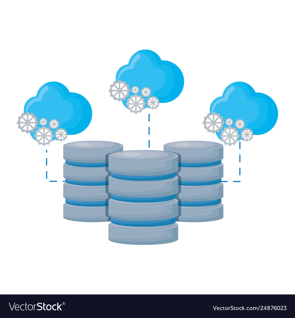 Cloud Computing mit Datendisketten und Getrieben vector image Cloud Computing mit Datendisketten und Getrieben
