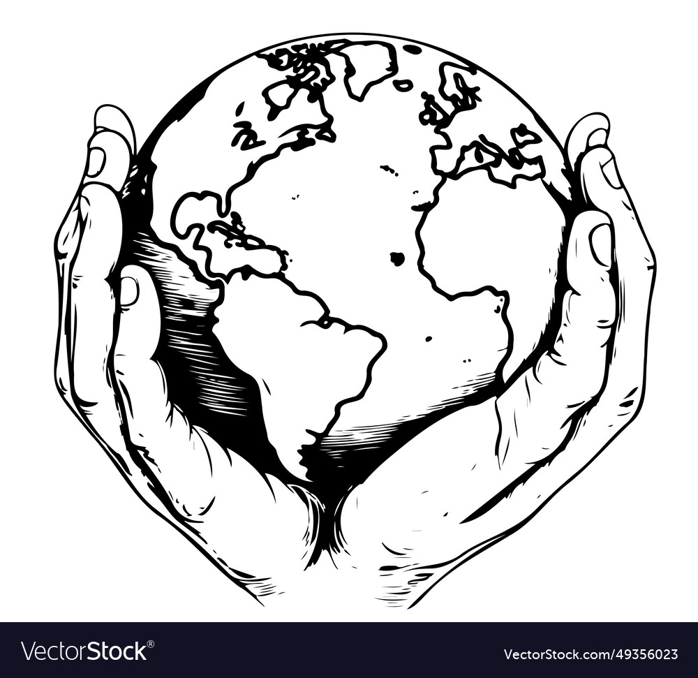 Earth in hands retro style environment concept Vector Image