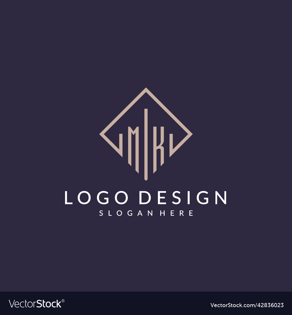 Mk initial monogram logo with rectangle style