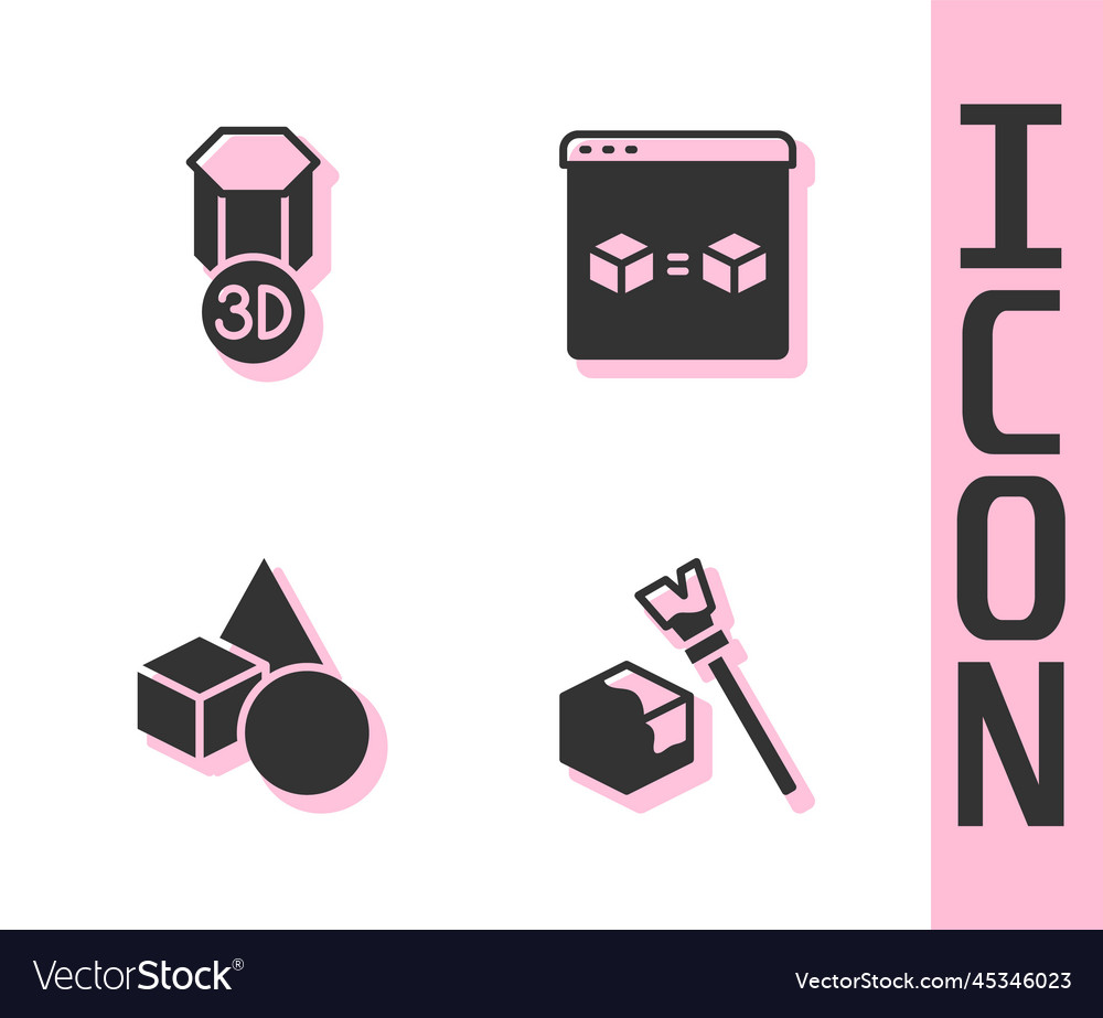 Set isometric cube 3d printer basic geometric
