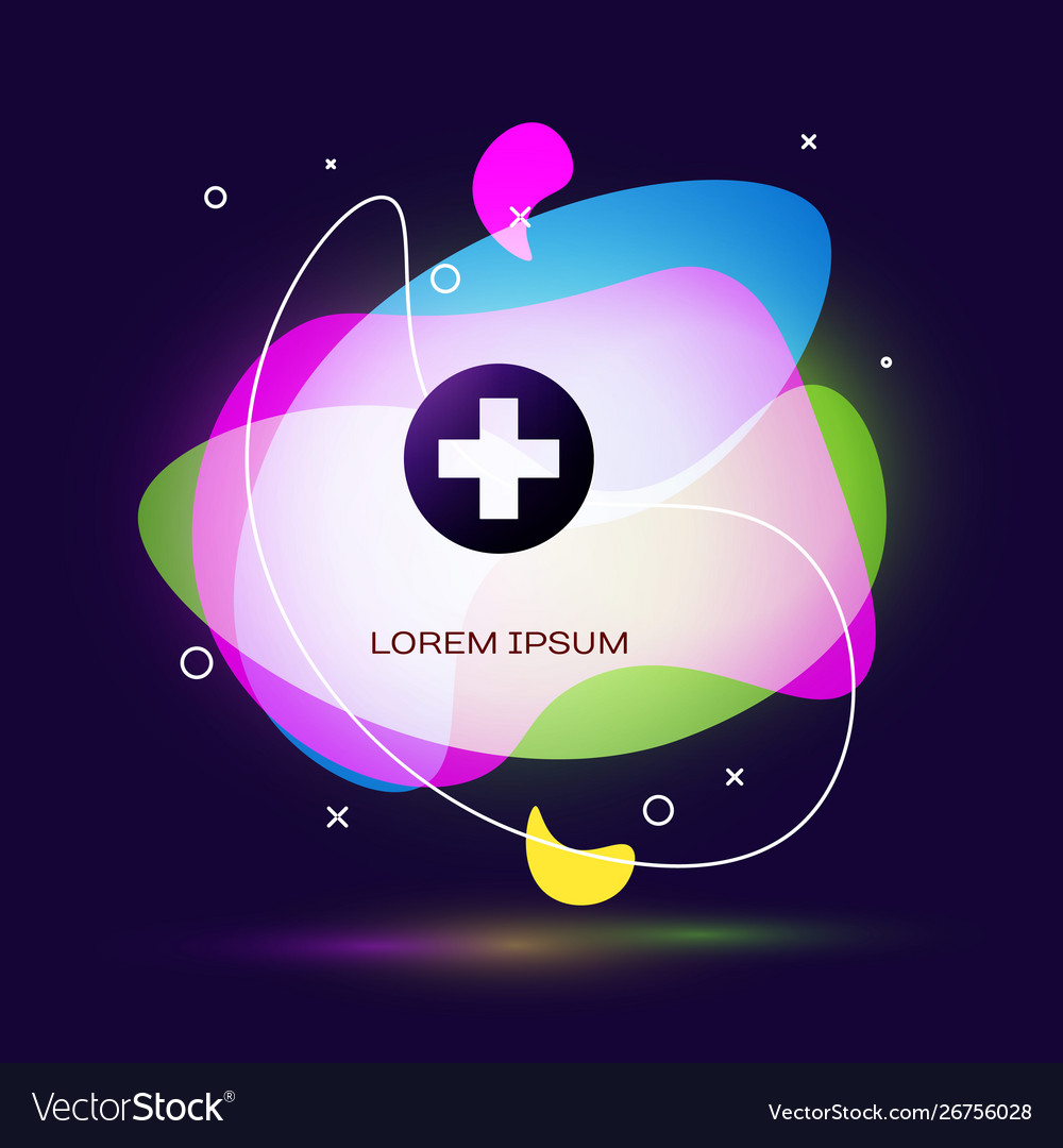 Black medical cross in circle icon isolated