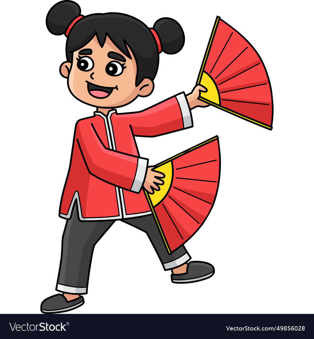Chinese girl with a hand fan cartoon clipart