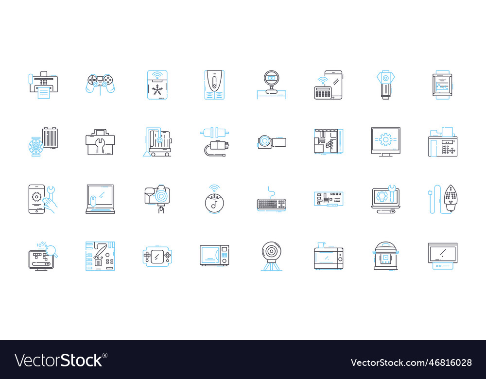 Computer gear linear icons set keyboard mouse vector image Computer gear linear icons set keyboard mouse