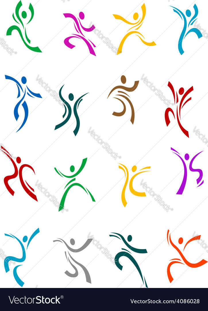 Dancing and jumping peoples icons Royalty Free Vector Image