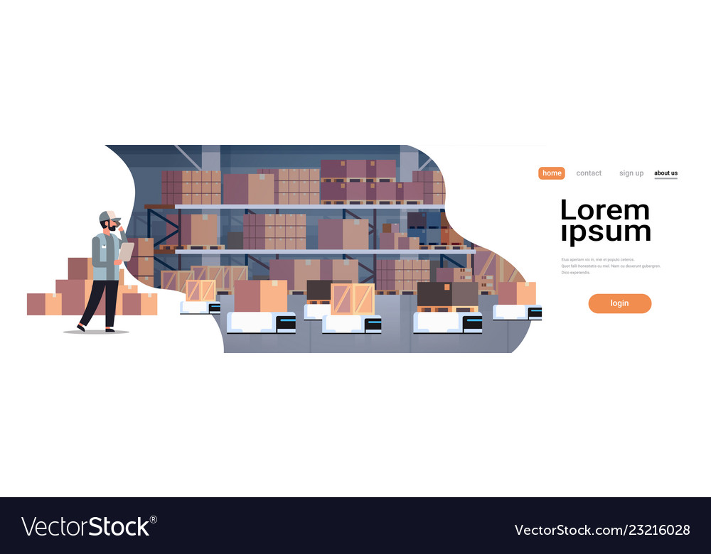 Man engineer controlling robot car delivery vector image Man engineer controlling robot car delivery