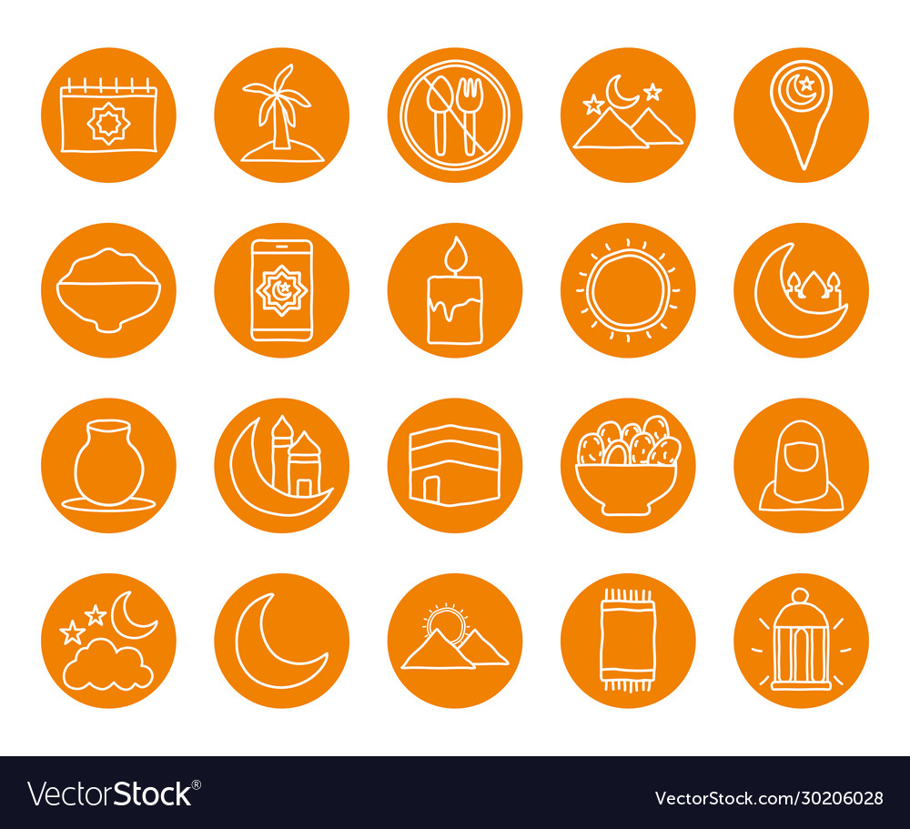 Ramadan block line style icon set design