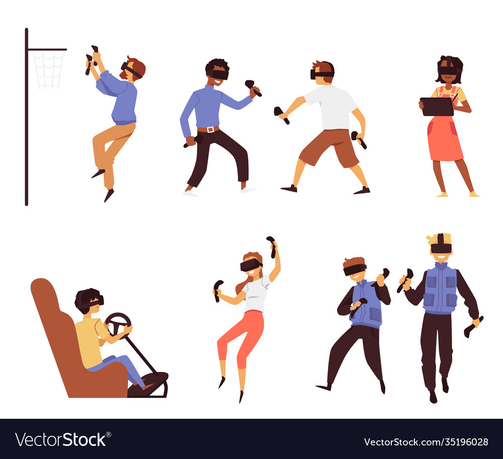 Set characters using virtual reality vector image Set characters using virtual reality