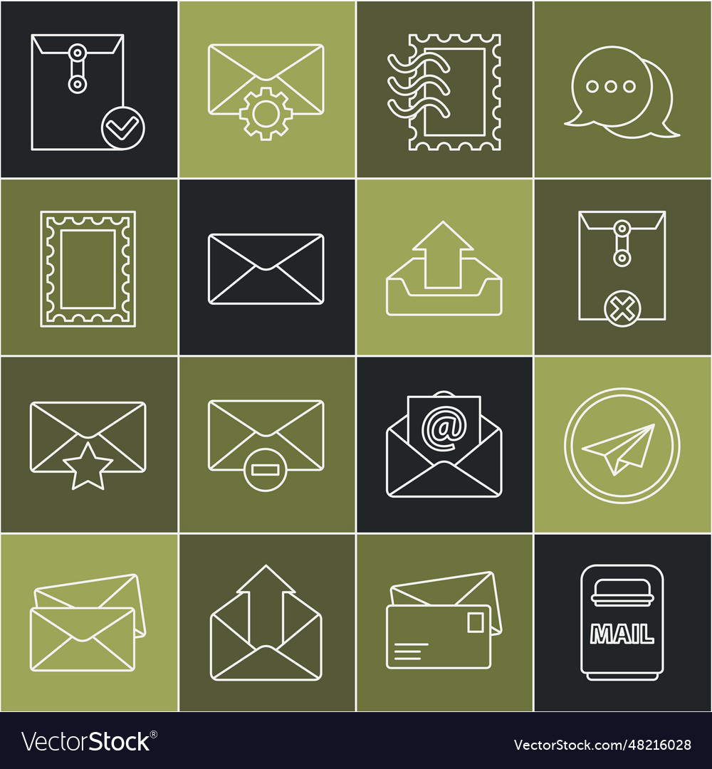 Set line mail box paper plane delete envelope vector image Set line mail box paper plane delete envelope