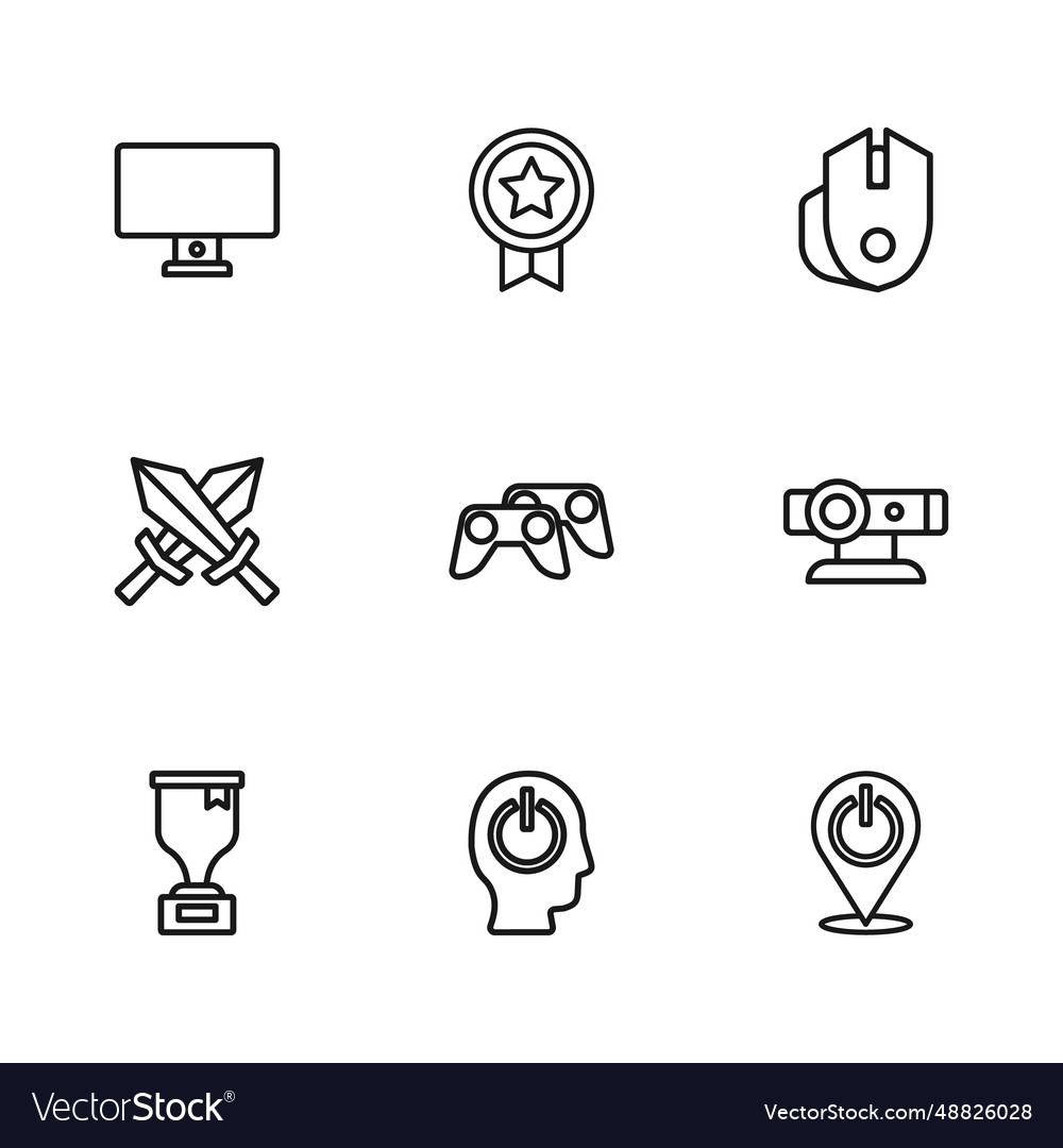 Set line power button web camera game controller vector image Set line power button web camera game controller