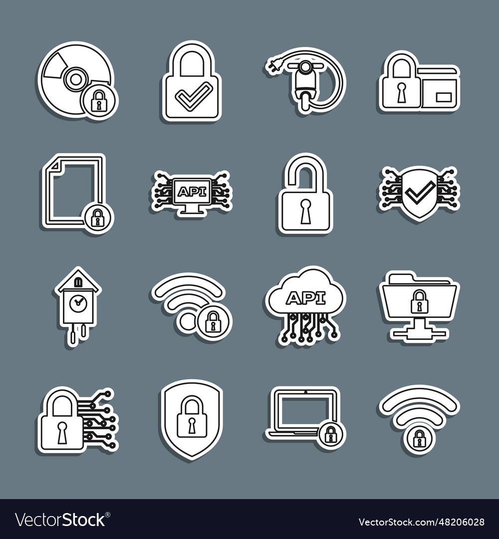Set line wifi locked ftp folder and cyber vector image Set line wifi locked ftp folder and cyber