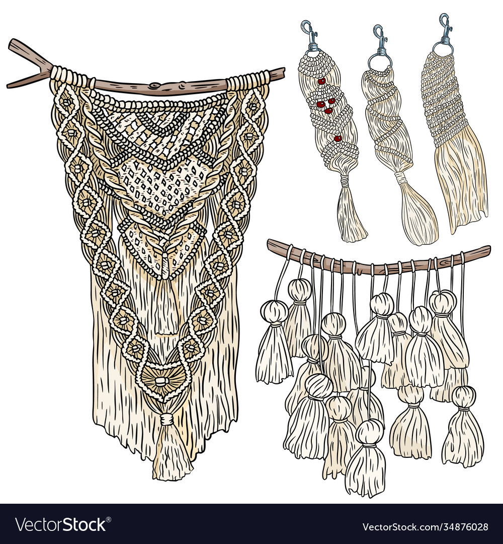 Set macrame boho stil wandaufhänger