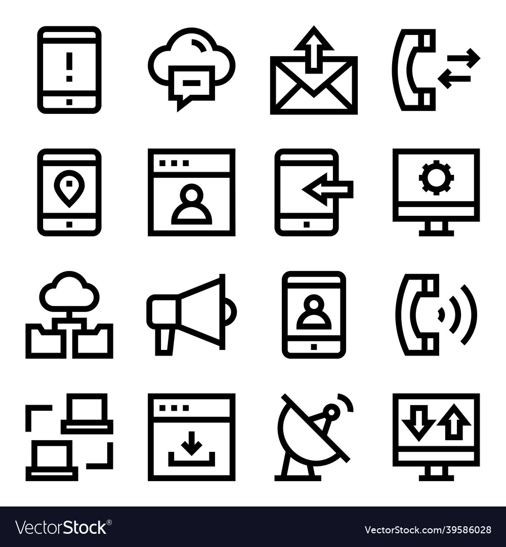 Set of network and technology in linear icons