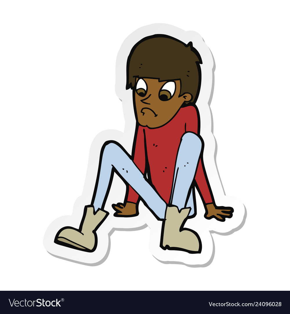 Sticker of a cartoon boy sitting on floor Vector Image