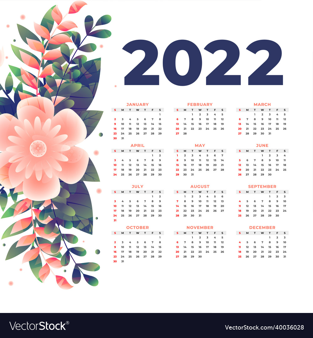 Stylish flower 2022 new year calendar design Vector Image