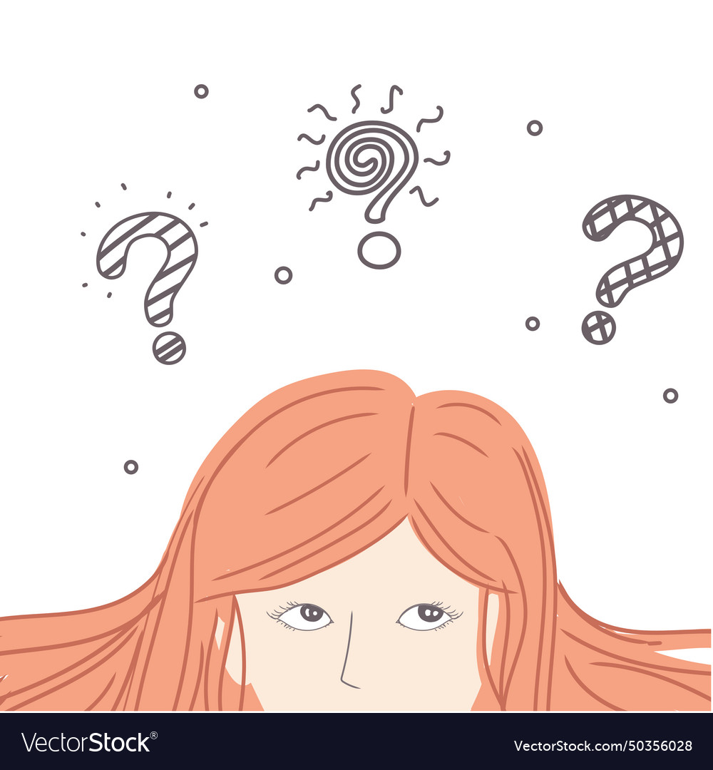 Woman thinking doubt and question Royalty Free Vector Image