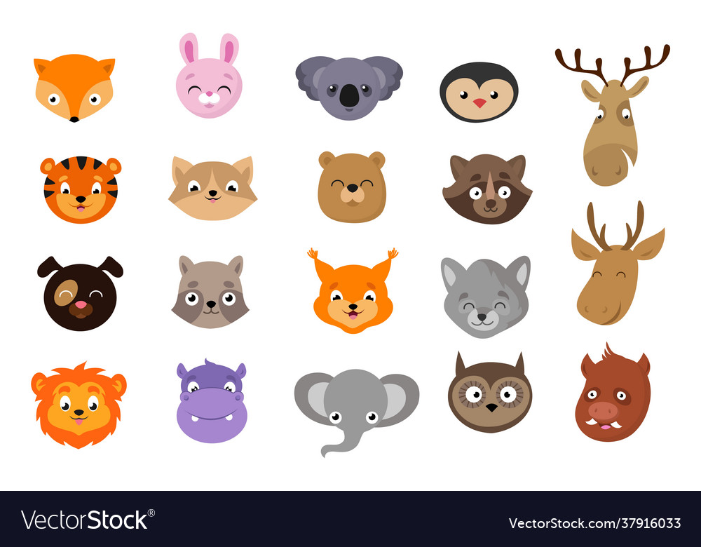 Cute Animal Avatars Animals Heads Exotic Wild Vector Image