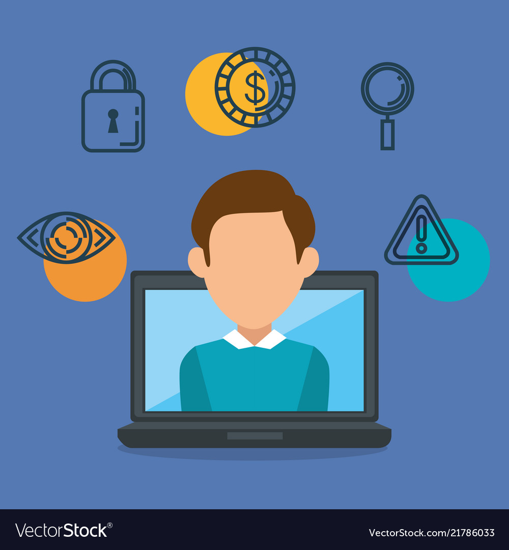 Laptop computer with big data icons vector image Laptop computer with big data icons