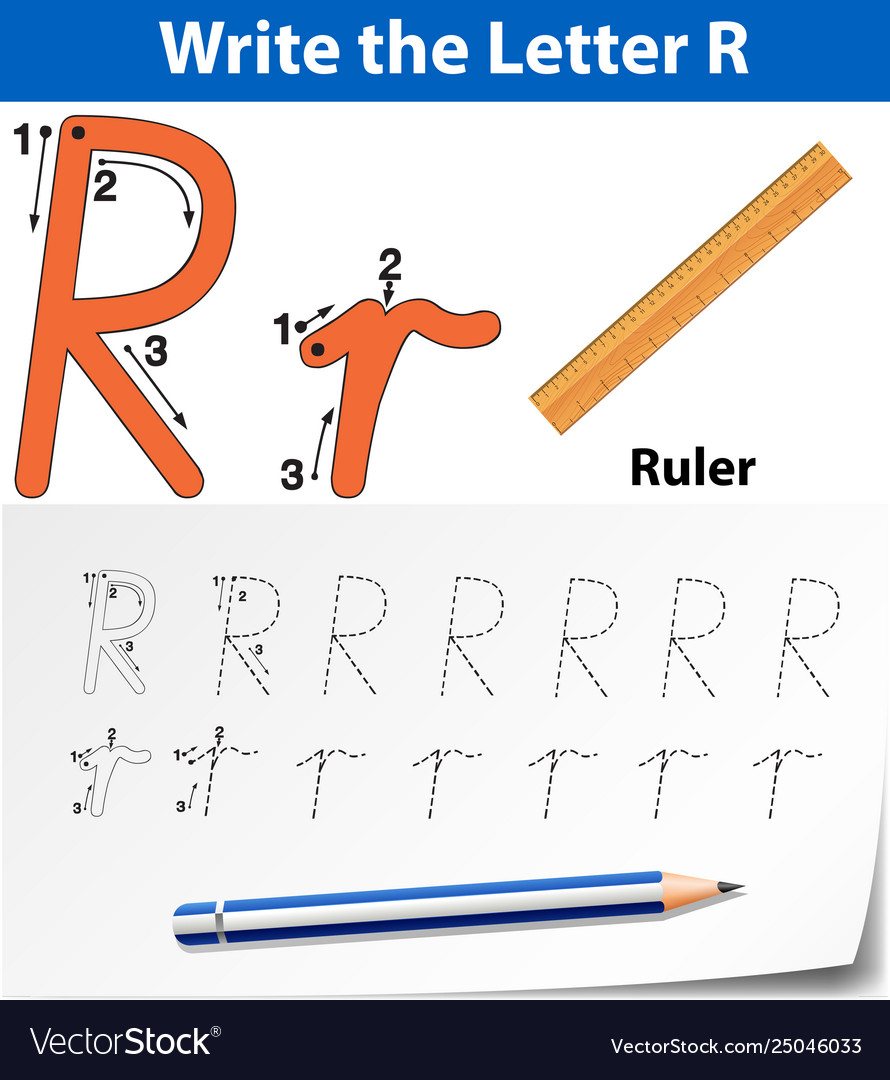 letter r tracing alphabet worksheets royalty free vector