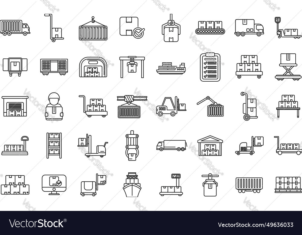 Loading of goods icons set outline Royalty Free Vector Image