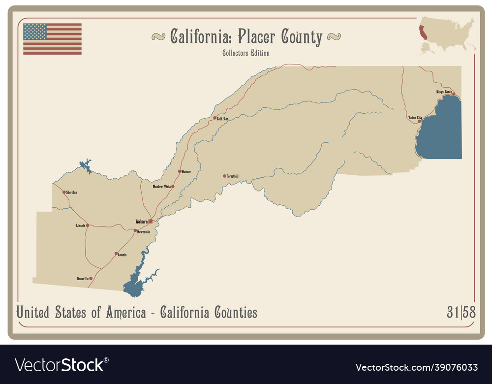 Map Of Placer County In California Royalty Free Vector Image