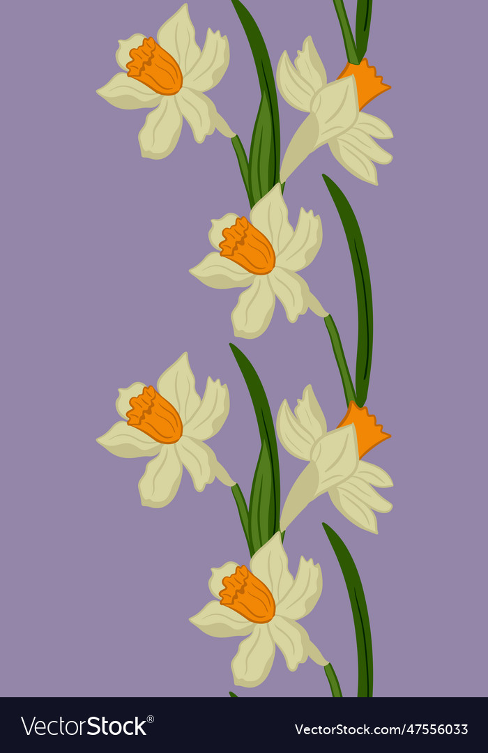 Outline hand drawn border with daffodils
