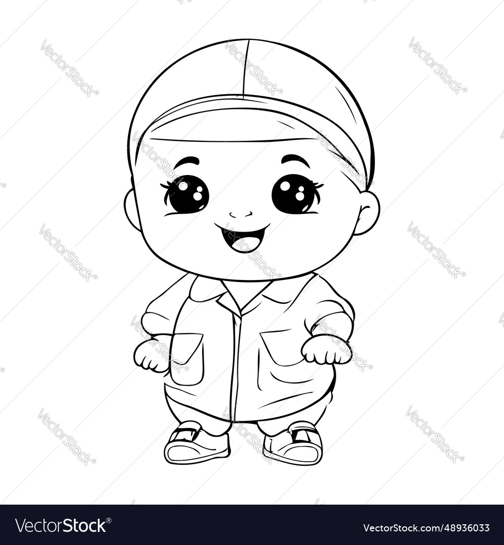 Outline of a cute little boy in overalls