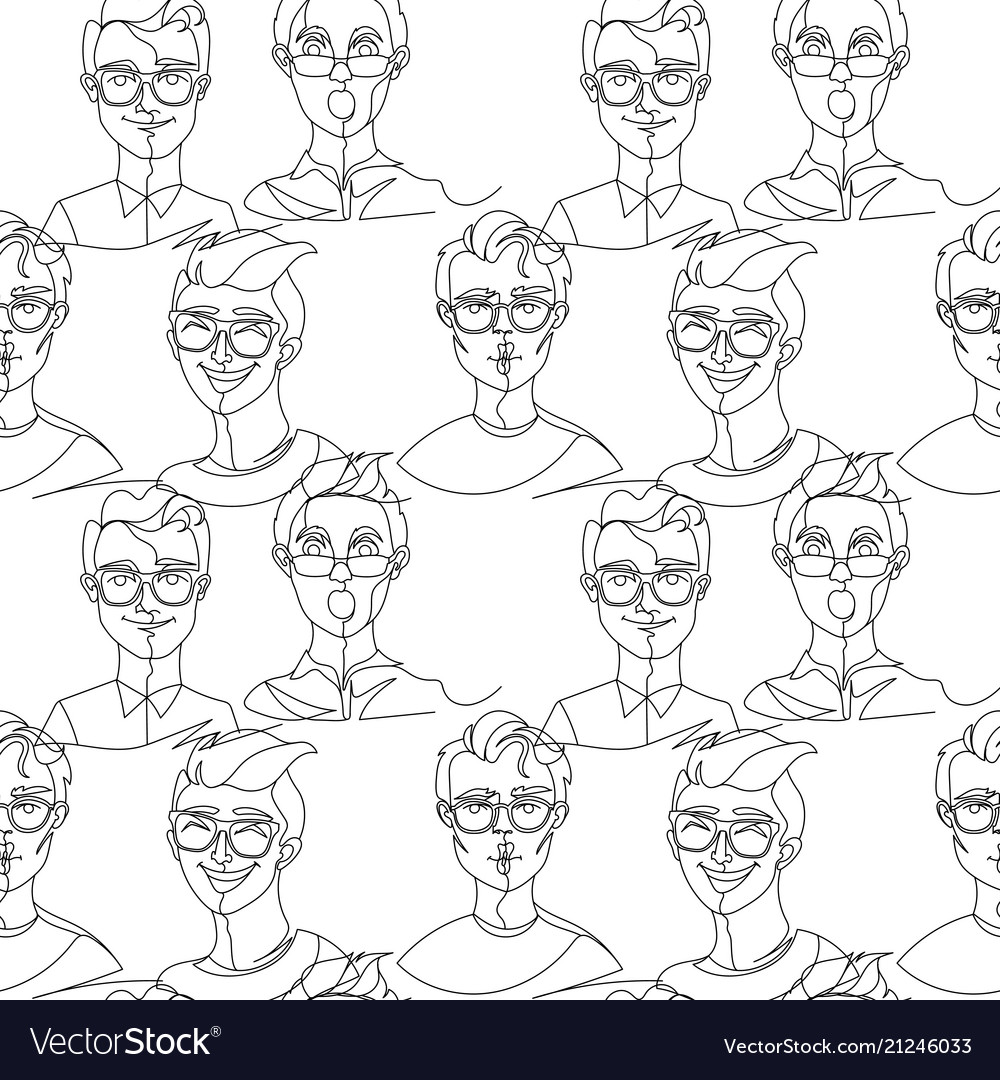 Seamless pattern with man portrait one line art