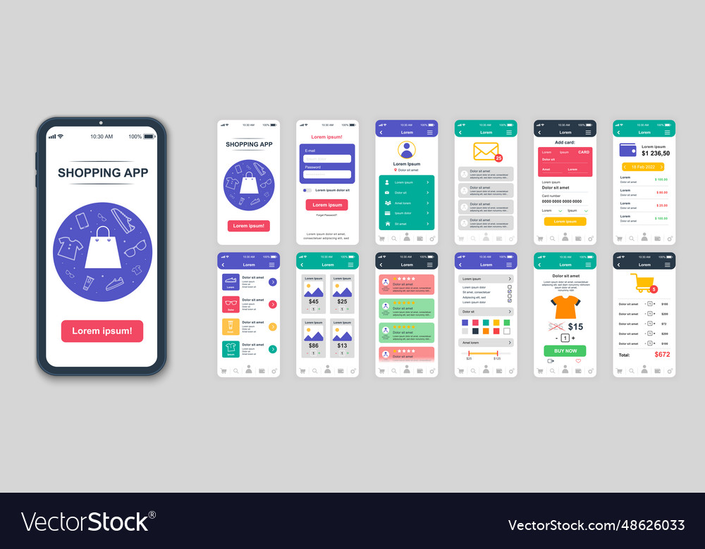 Set of ui ux gui screens shopping app flat design