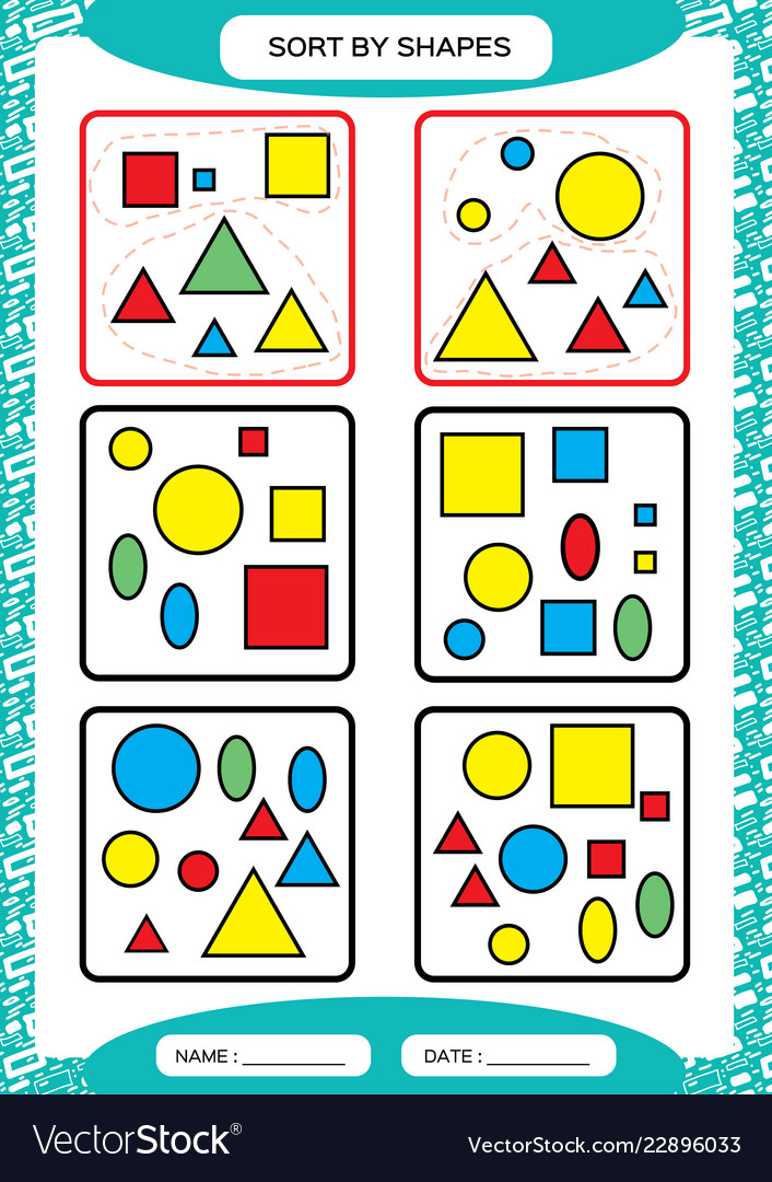 Sort by shapes sorting game group by shapes Vector Image