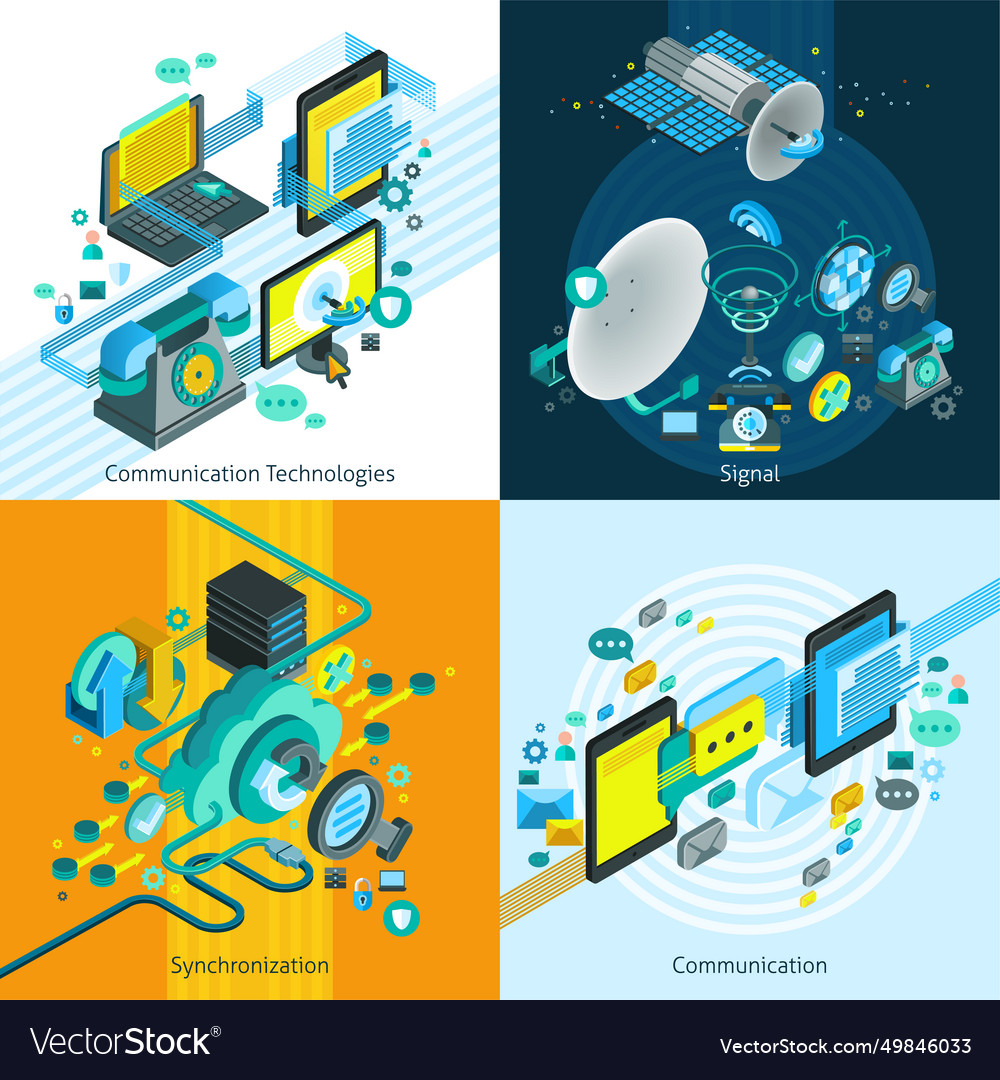 Telecom isometric 2x2 design concept vector image Telecom isometric 2x2 design concept