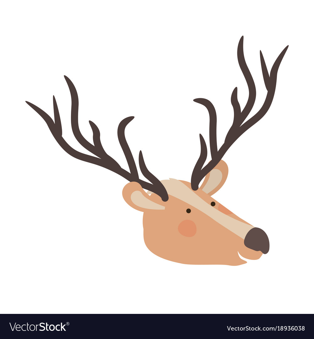 Deer cartoon head colorful silhouette in white Vector Image