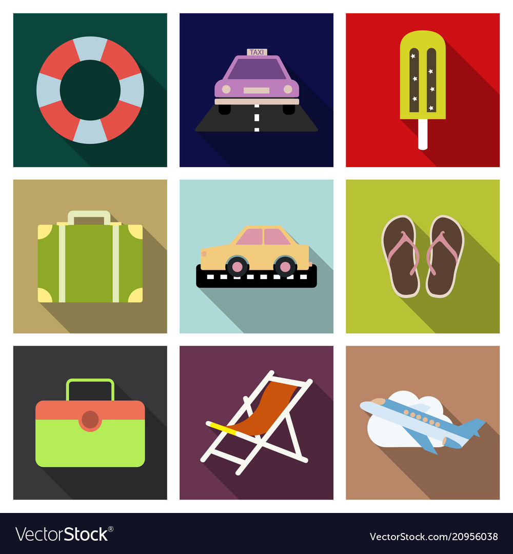 Flat icons set with long shadow effect