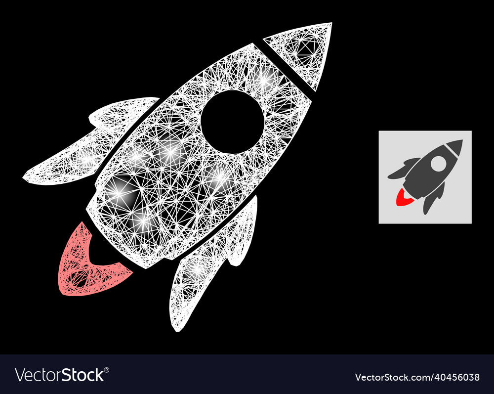 Glowing net mesh space rocket with light spots