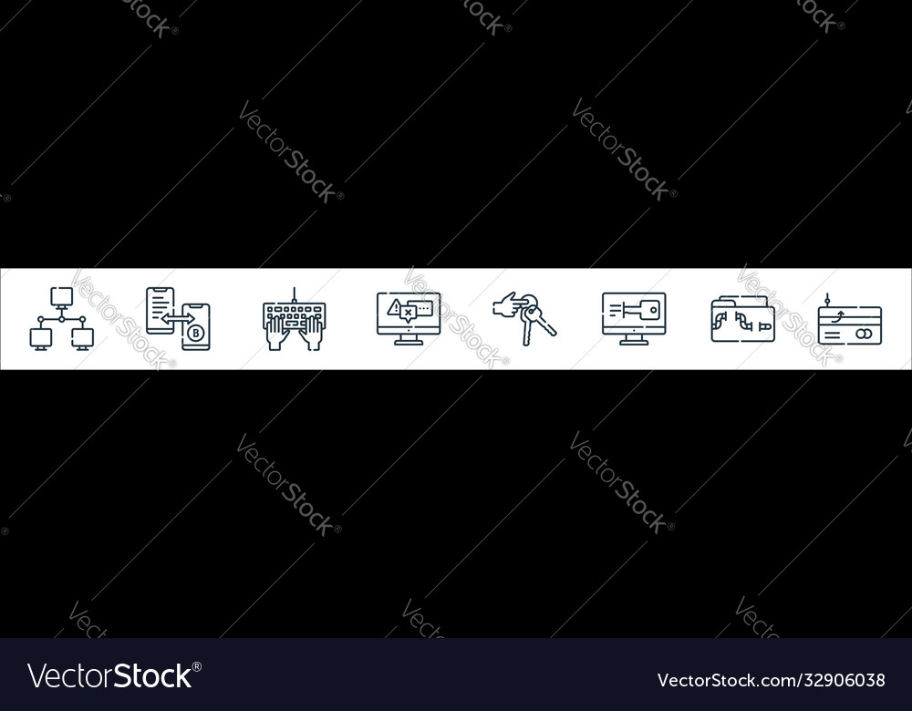 Hacker line icons linear set quality vector image Hacker line icons linear set quality