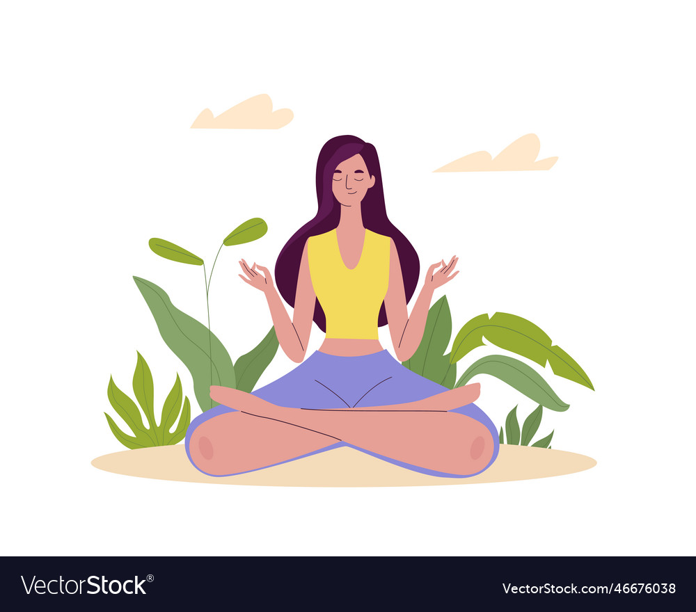 Happy girl in yoga lotus pose outdoor yoga Vector Image