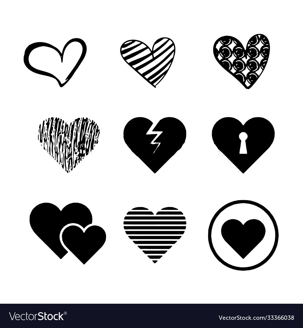 Hearts set different style and shape vector image Hearts set different style and shape