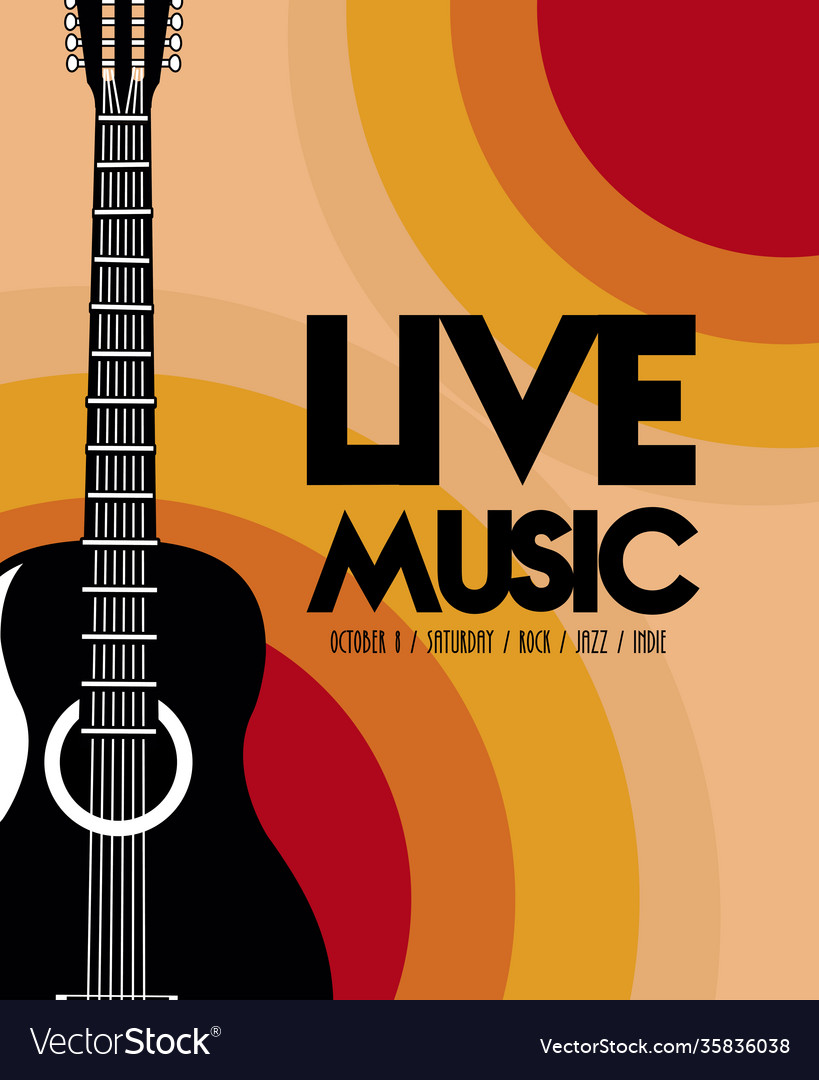 Live music festival lettering poster with guitar Vector Image