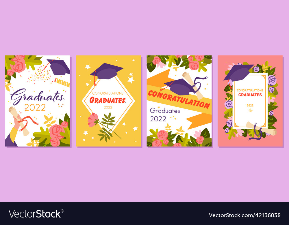 Set of celebrating graduation postcards