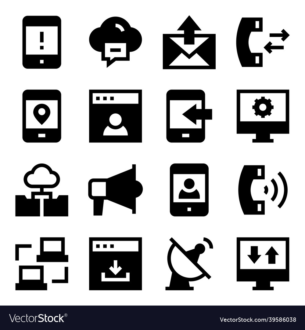 Set of network and technology in solid icons