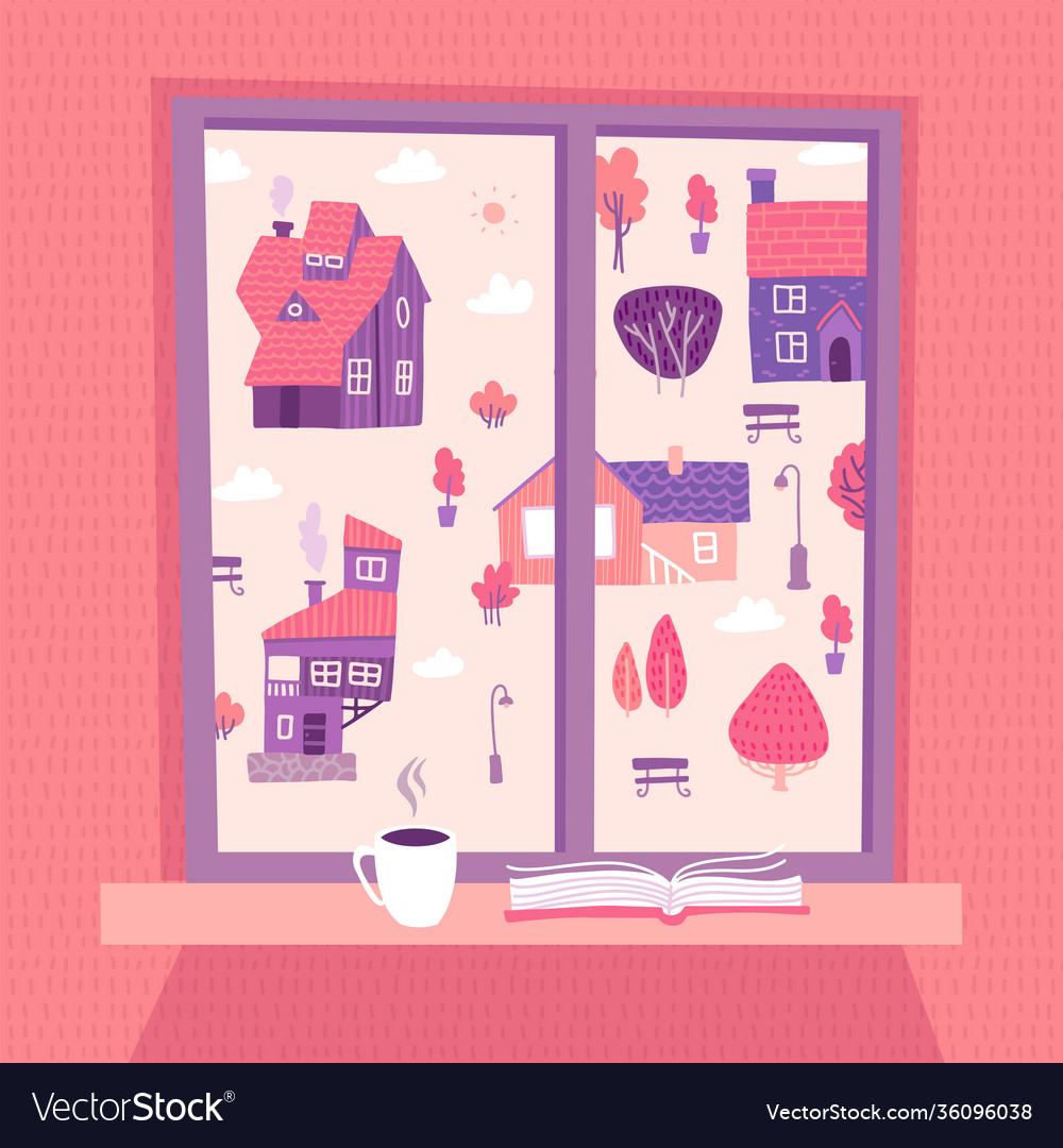 Spring window with view on lovely landscape vector image Spring window with view on lovely landscape
