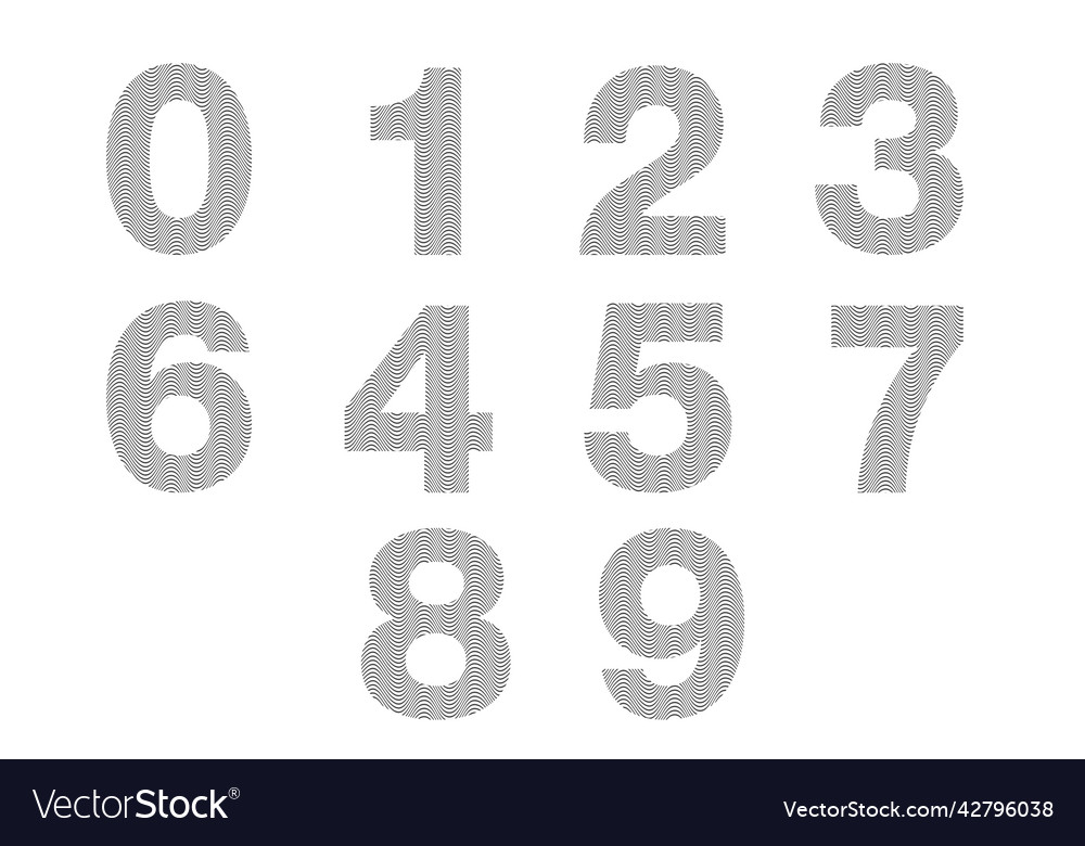 Wave line number set of numbers design vector image Wave line number set of numbers design
